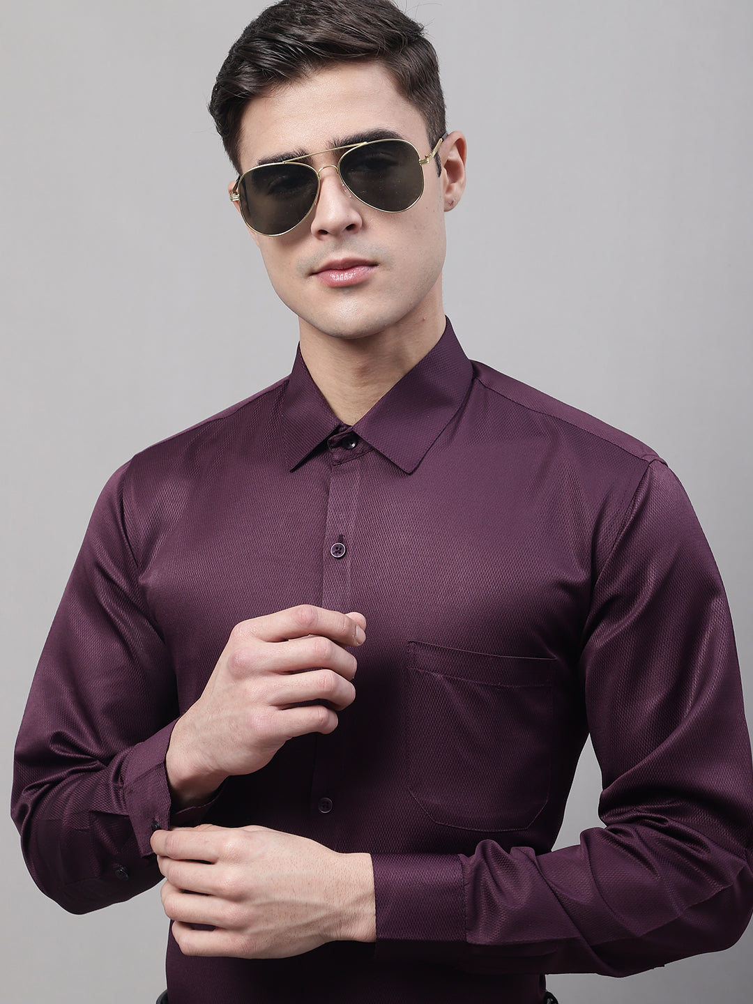 Sangria Purple Shirt wIth Blue Detailing on placket & Sleeves (Shirt + –  archerslounge